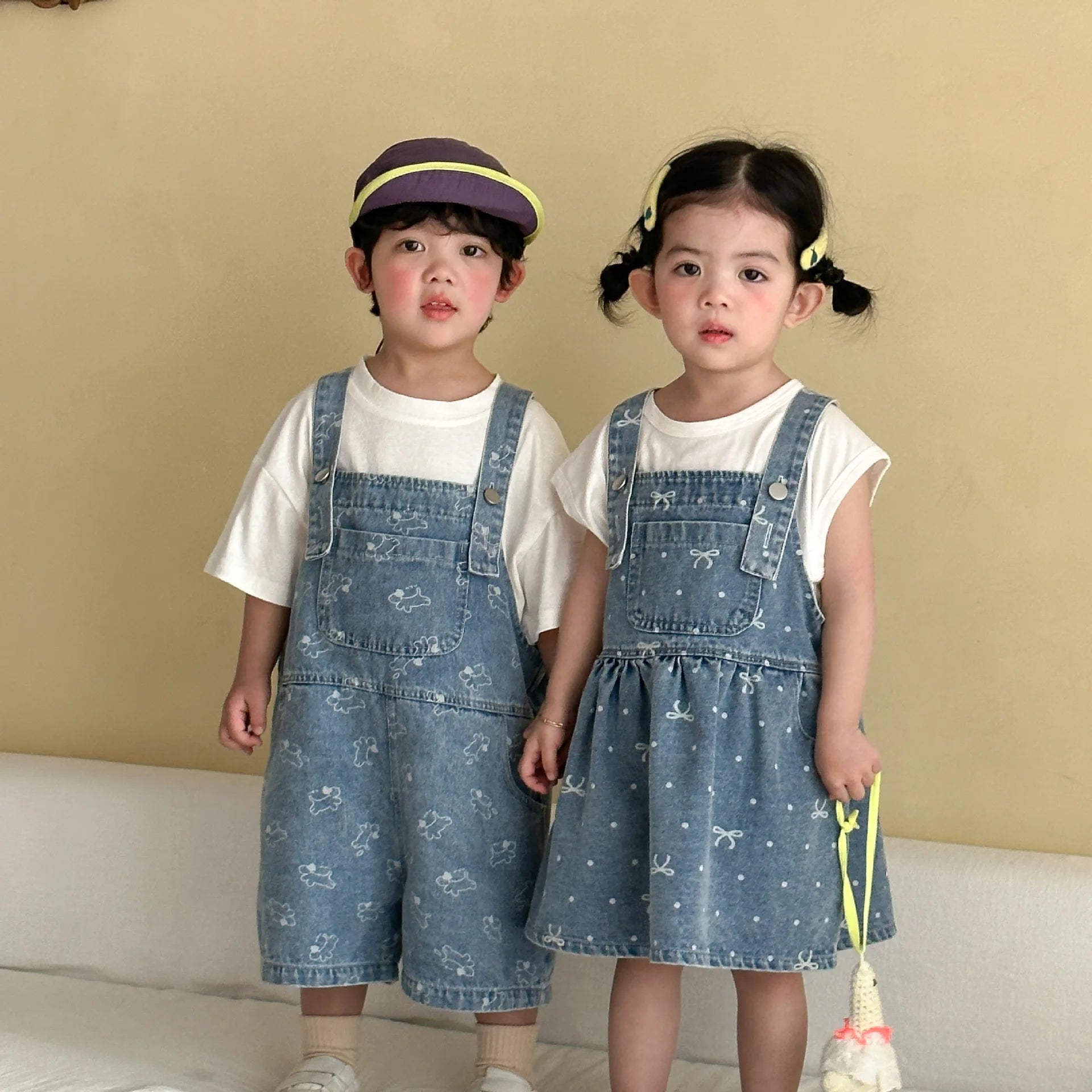 2026 Summer New Children Denim Overalls Boys Strap Jeans Girls Jeans Sling Dress Cute Kids Brother Sister Outfits Baby Clothes