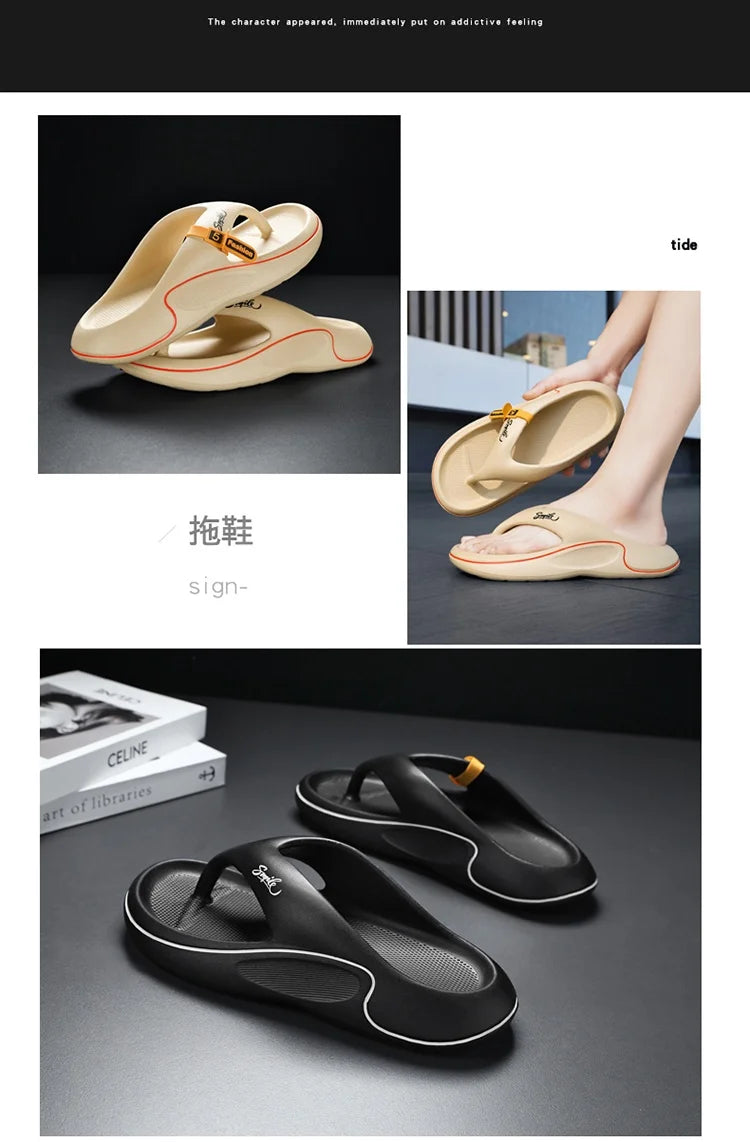 Men's flat slippers summer thick soft sole eva slippers outdoor beach sandals women's 45 non-slip comfortable bathroom slippers