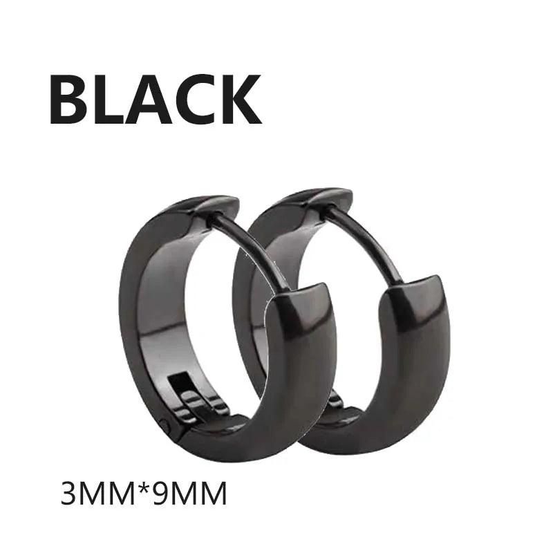 Black Punk Stainless Steel Women Men Hoop Earrings Small Trendy Round Cross Pendants Jewelry Accessories Earrings