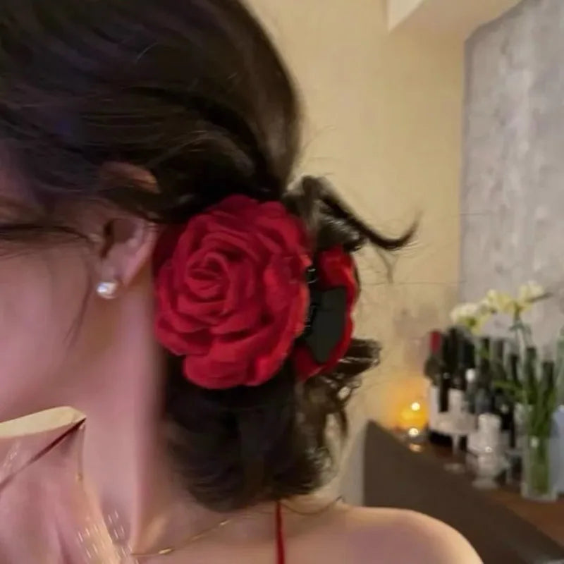 French Fabric Rose Flower Hair Claw Clips For Women Girls Hair Clip Barrette Hairpins Hair Clamps Headwear Hair Accessories Gift