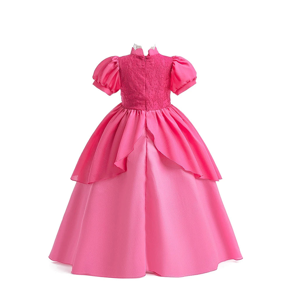 Rose Peach Costume Kids Girl Cosplay Fancy Carnival Birthday Party Role Play Princess Dress with Lace Children Halloween Outfit