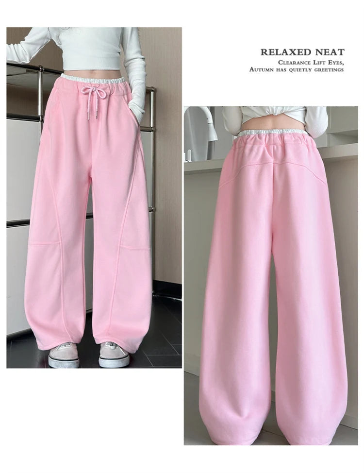 New Autumn Girls Sports Drawstring Pants Pink Grey Color Kids Sporty Trousers Trackpants Children Cotton Knitted Sweatpants