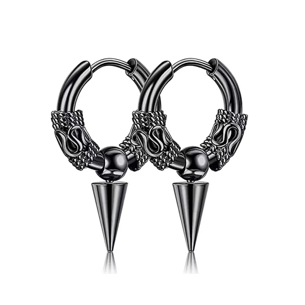 1pair Punk Stainless Steel Viking Earrings Round Circle Totem Hoop Earrings For Men Women Huggie Hip Hop 12mm 14mm 16mm