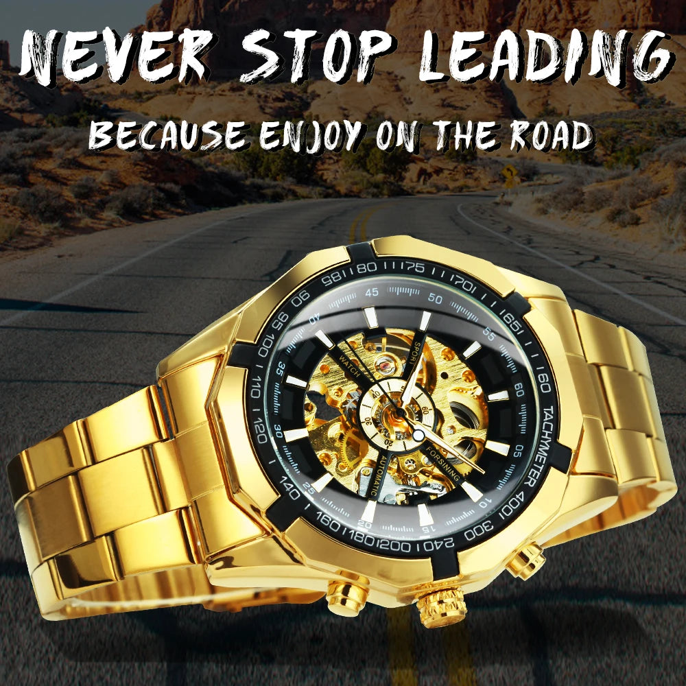 WINNER Fashion Skeleton Watch for Men Luminous Hand Classsic Mechanical Watches Stainless Steel Band Luxury Forsining Wristwatch