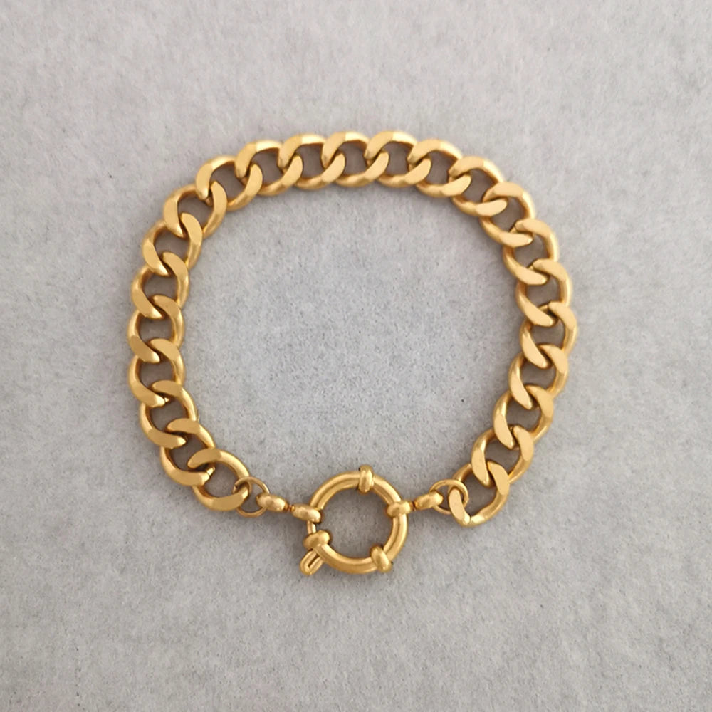 QMHJE Stainless Steel Bracelet Women Men Anchor Clasp Beads Chain Sailor Wheel Geometric Link Basic DIY Gold Silver Color Punk