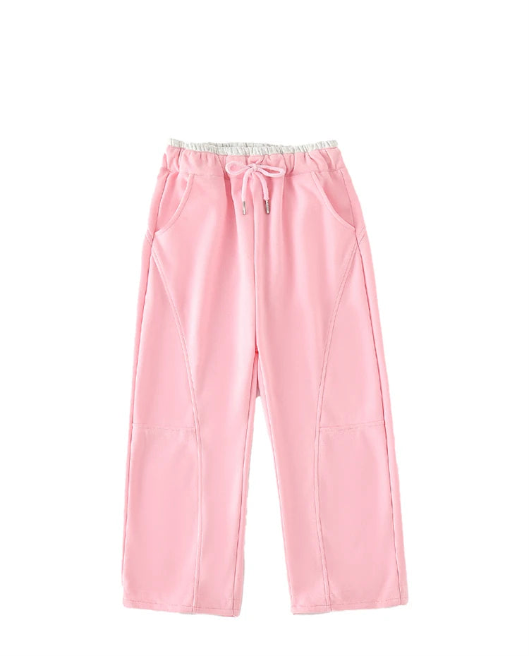 New Autumn Girls Sports Drawstring Pants Pink Grey Color Kids Sporty Trousers Trackpants Children Cotton Knitted Sweatpants