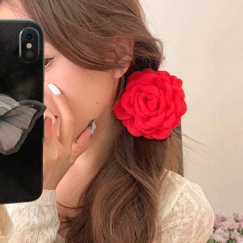 French Fabric Rose Flower Hair Claw Clips For Women Girls Hair Clip Barrette Hairpins Hair Clamps Headwear Hair Accessories Gift