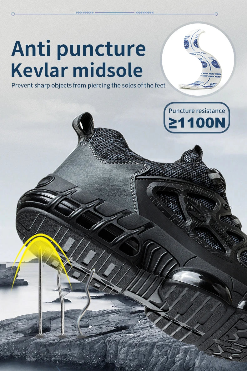 Steel Toe Shoes for Men Indestructible Work Boots Lightweight Safety Shoes Walking Anti-smash Anti-puncture Protective Sneakers