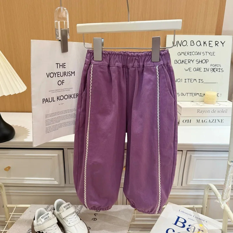 Girls Warm Pant 2026 Spring Autumn and Winter New Korean Children Girls Elegant Lace Loose Casual Tight Pants