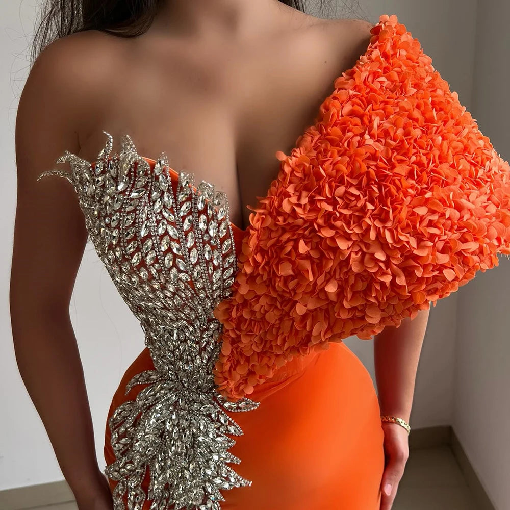 Customized A-line Evening Dresses Floor-length Off The Shoulder Sleeveless Prom Gown Fashion Crystal Flowers Draped Party Gown