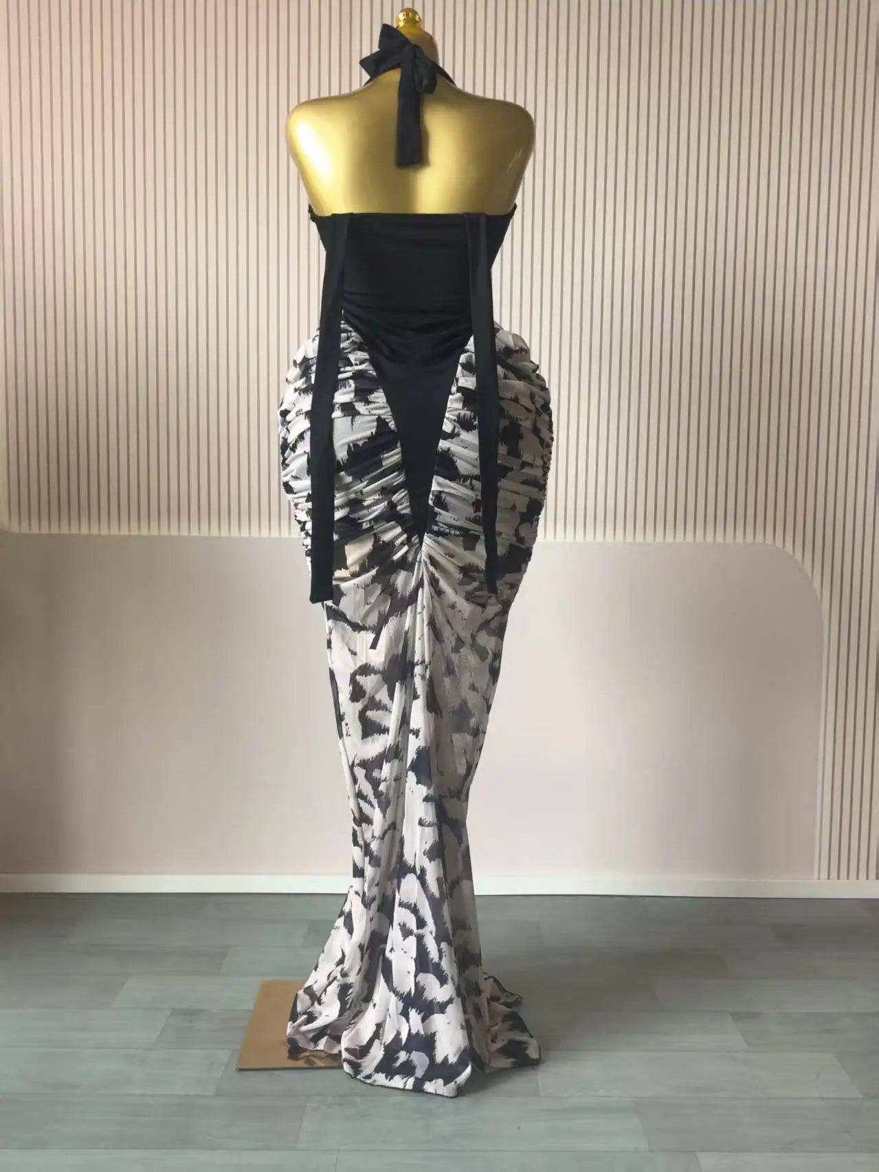 CM.YAYA Women Print Patchwork Stacked Ruched Sleeveless Bodycon Midi Maxi Long Dress 2025 Birthday Vacation Sexy Party Dresses