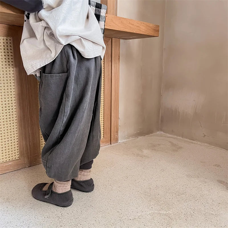 2026 Autumn New Girls Cotton Harem Pants Solid Children Loose Trousers Fashion Boys Casual Pants Loose Kids Clothes