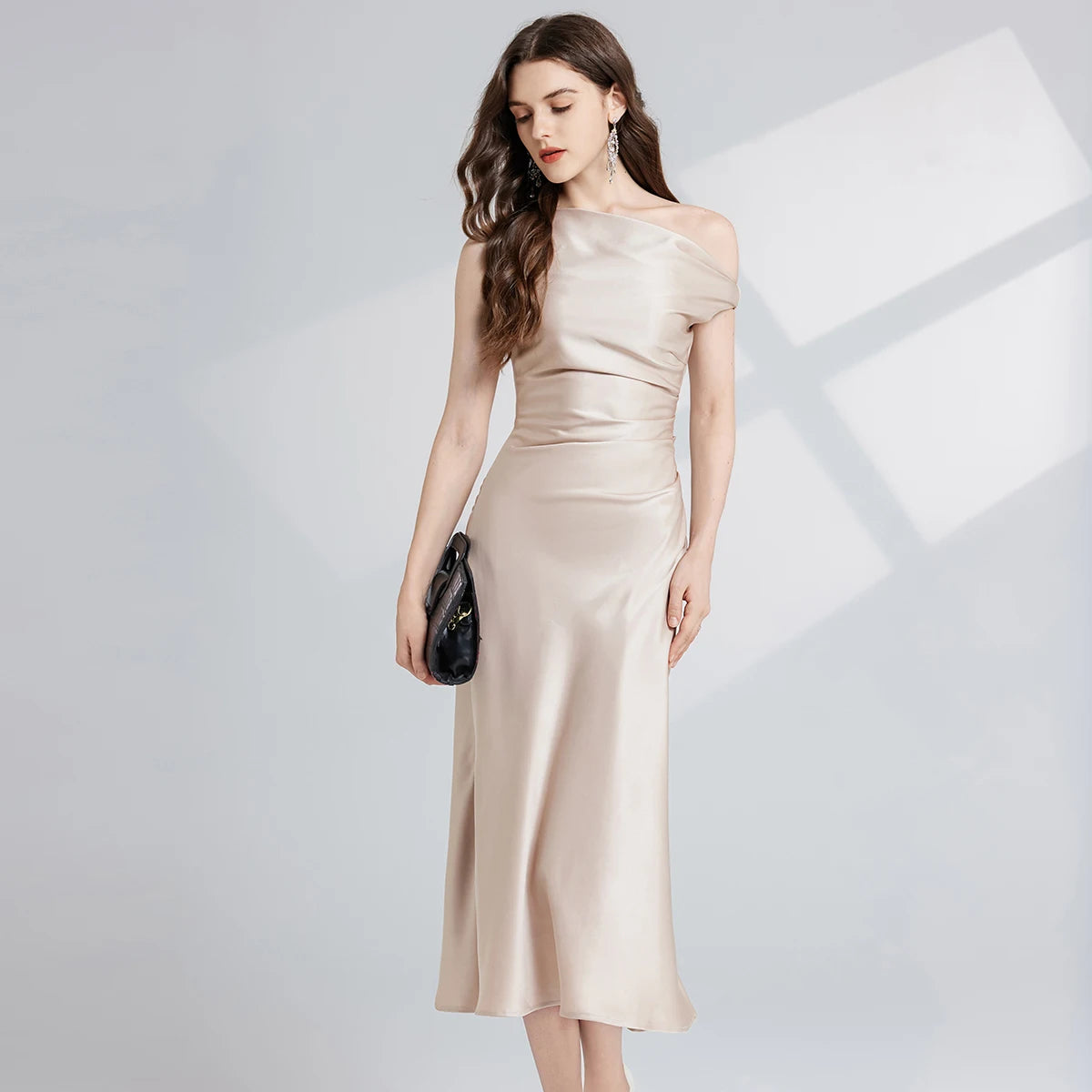 French Summer Autumn Fashion Acetate Satin Evening Dress Women Sexy Slash Neck Pencil Mermaid Long Prom Dresses Lady Gown