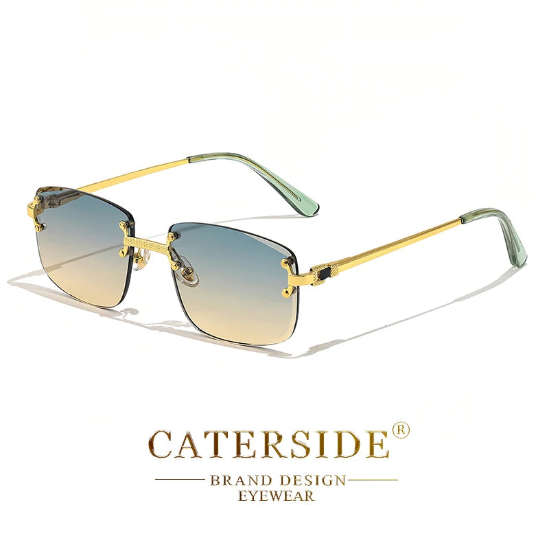 CATERSIDE Retro Rimless Square Sunglasses Men Women UV400 Small Gradient Sun Glasses For Men Popular High Quality Party Eyewear
