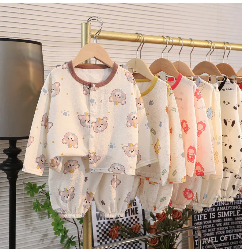 Kid Cute Cartoon New Sleepwear 2pcs Toddler Children Homewear Pajamas Thin Spring Summer Boys Girl Air Conditioning Clothing
