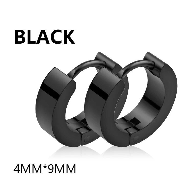Black Punk Stainless Steel Women Men Hoop Earrings Small Trendy Round Cross Pendants Jewelry Accessories Earrings