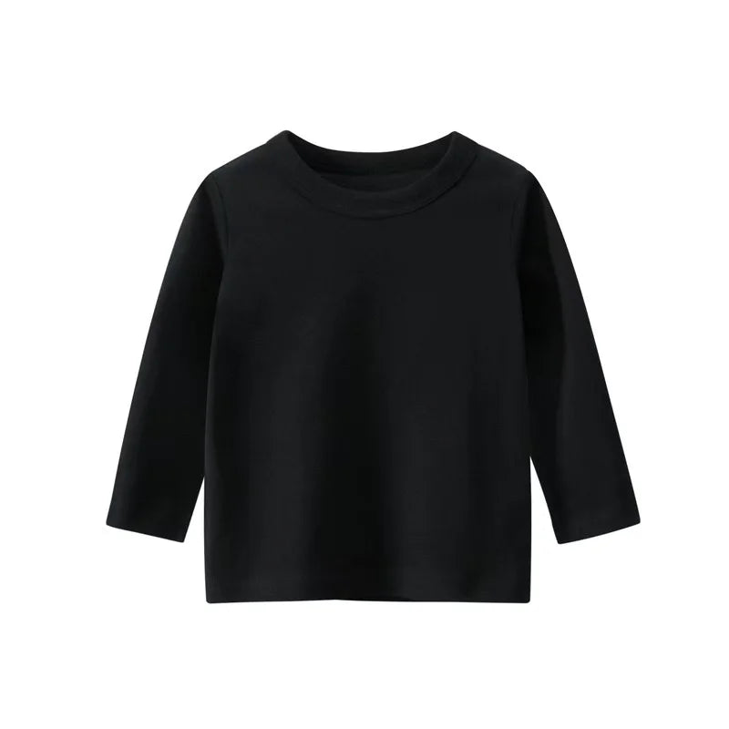 Autumn Spring Cotton Children T-shirt  Boys Girls Tees Long Sleeve White Shirt Kids Tops Baby Clothes Solid Black Blue Yellow