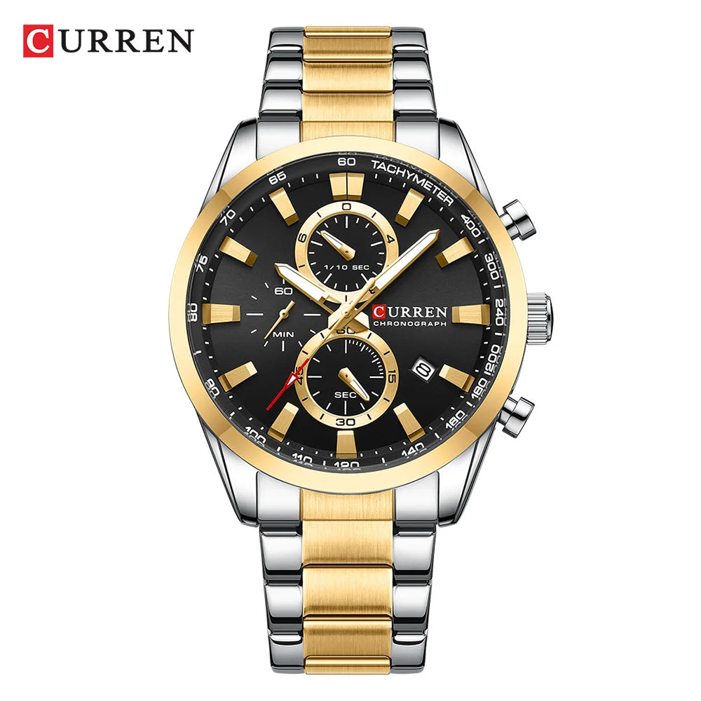 CURREN Casual Sporty Brand Stainless Steel Band Wristwatches for Men  Chronograph Quartz Watches with Date New 8445