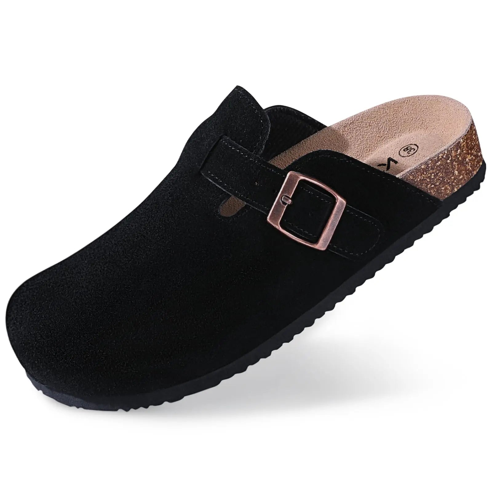 Comwarm Buckle Clogs For Women Men New Genuine Suede Clogs with Arch Support Soft Cork Footbed Mules Fashion Thick Beach Sandals
