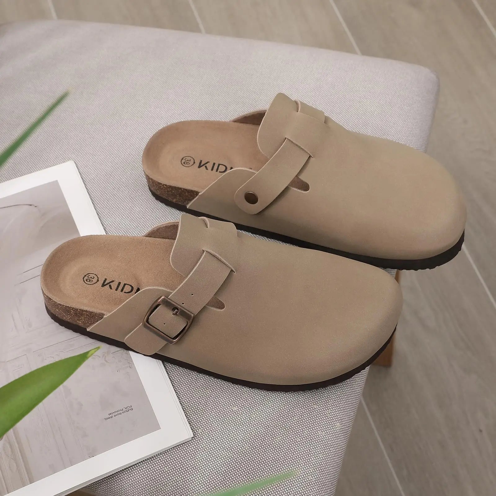 Comwarm Buckle Clogs For Women Men New Genuine Suede Clogs with Arch Support Soft Cork Footbed Mules Fashion Thick Beach Sandals