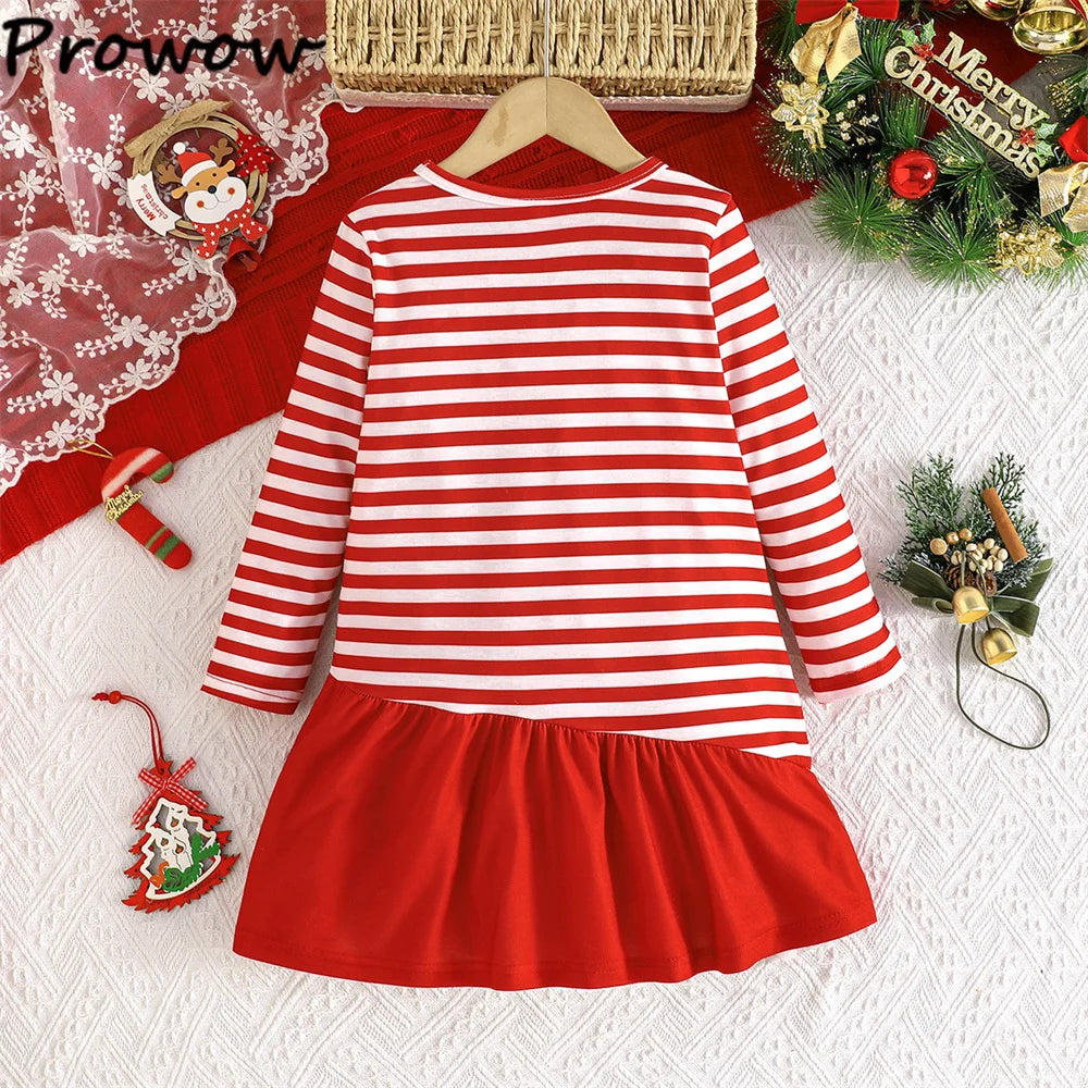 4-7Y Kids Christmas Dresses For Girls Bow Green Xmas Tree Hoodies Dress For New Year Kids Girl Evening Dress Festival Clothing