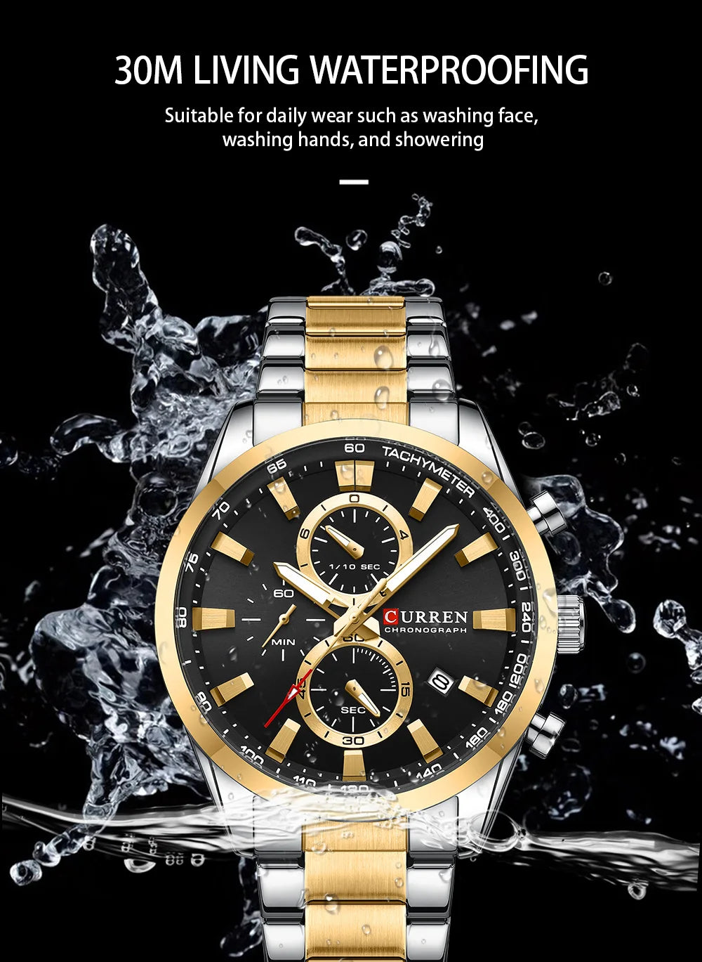 CURREN Casual Sporty Brand Stainless Steel Band Wristwatches for Men  Chronograph Quartz Watches with Date New 8445