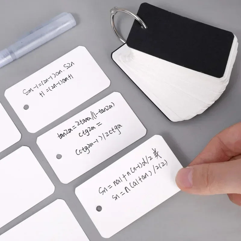 400-100Sheets Flash Cards Portable Index Cards with Ring Study Note Memo Pad Kraft Paper Notecards for Studying School Supplies