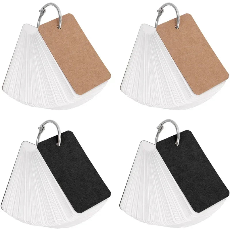 400-100Sheets Flash Cards Portable Index Cards with Ring Study Note Memo Pad Kraft Paper Notecards for Studying School Supplies