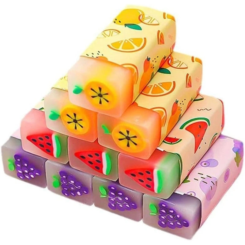 Cute Fruit Eraser, Jelly Pencil Eraser for Kids, Animal Food Fun Pets Pencil Rubber Eraser with Sweet Smell