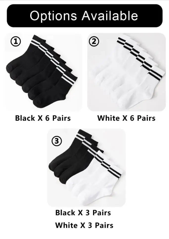 6Pairs/lot Middle Tube Mid Length Stockings Set For Men in Solid Black And White Breathable Socks