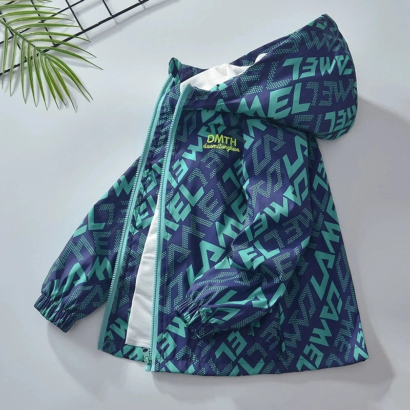 Teenagers Autumn Boys Jacket Hooded Zipper Fashion Spring Waterproof Children Outerwear Birthday Gifts 4-14 Years Kids Clothes
