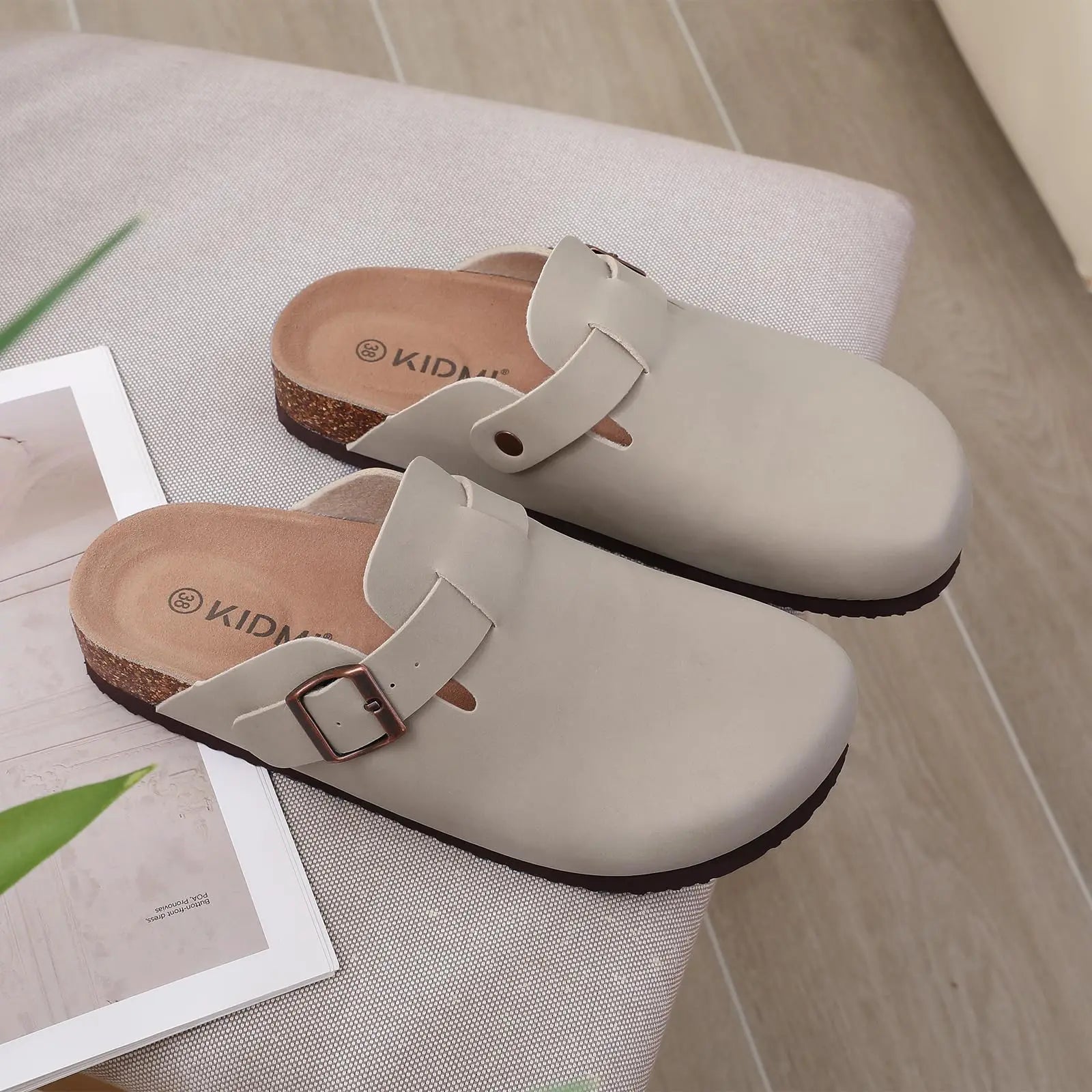 Kidmi Women's Genuine Suede Clogs Soft Footbed Leather Potato Shoes Comfort Slip On Clogs with Arch Support Fashion Home Slipper