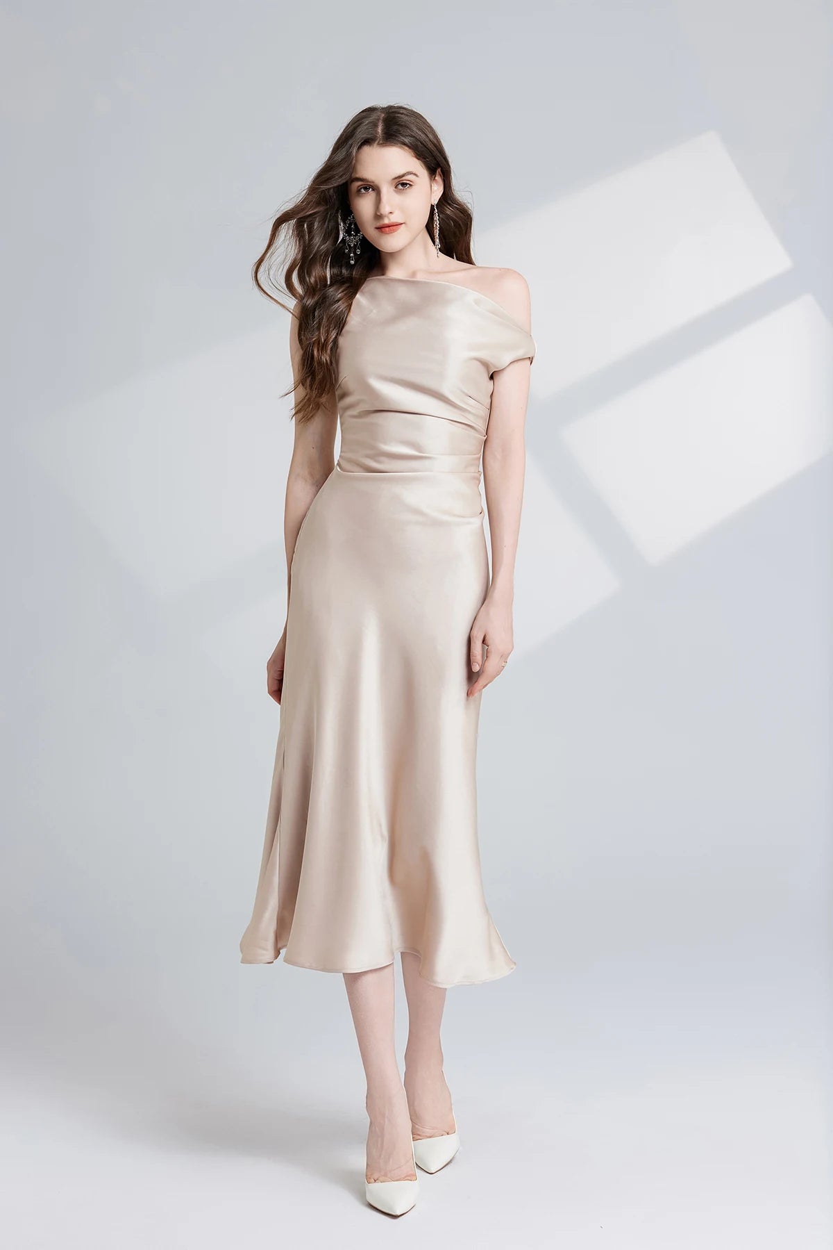 French Summer Autumn Fashion Acetate Satin Evening Dress Women Sexy Slash Neck Pencil Mermaid Long Prom Dresses Lady Gown