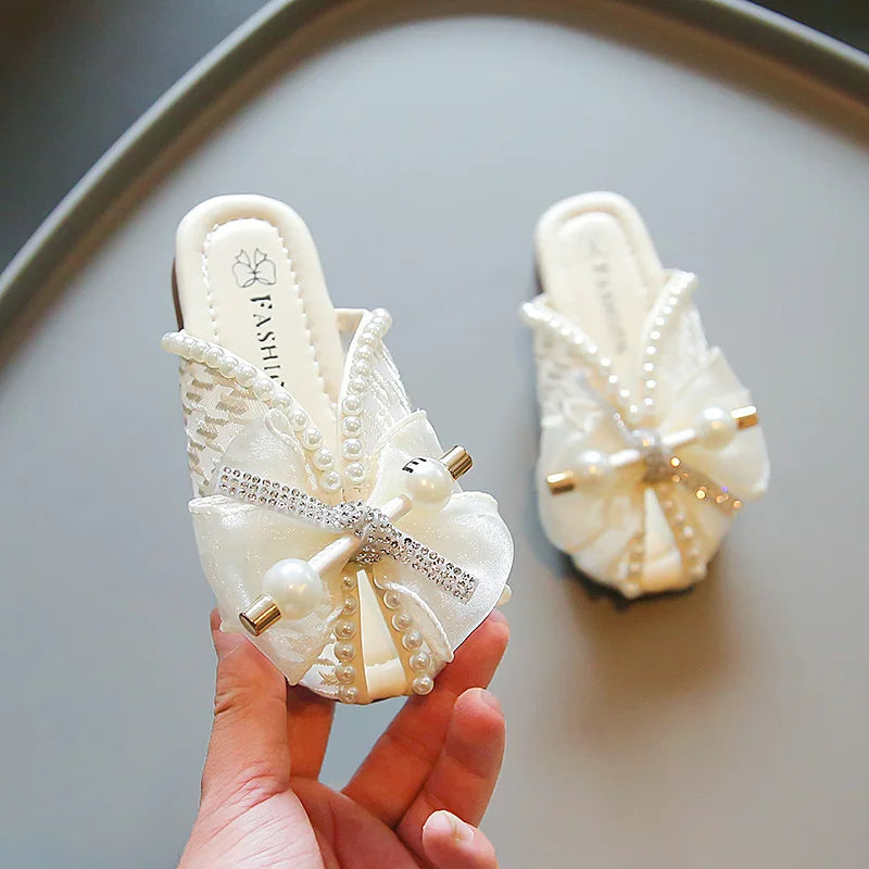 2025 New Girls Princess Sandals Summer Luxury Rhinestone Children Causal Shoes Chic Lace Kids Beach Sandals Open-toe Thick Soled