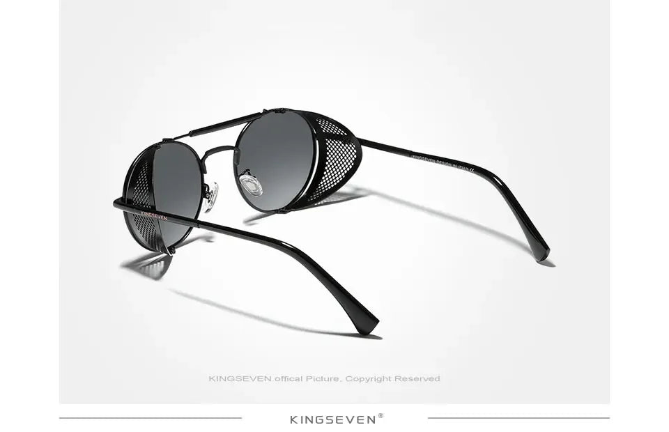KINGSEVEN Brand Classic Gothic Steampunk Sunglasses Polarized Men  Vintage Round Metal Frame Sun Glasses Eyewear