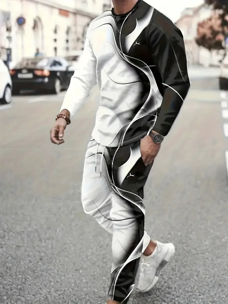 Autumn Men's Long Sleeve T-Shirts Pants Sets 3D Print Fashion Men Sportswear Man Clothes Street Tracksuit Jogger 2 Piece Outfits