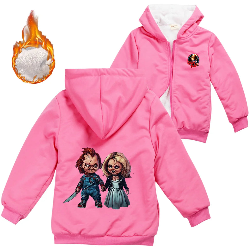 Child's Play Chucky Warm Winter Jacket For Boys Girls with Zipper Children Coat Thicken Hooded Sweater Kids Outerwear