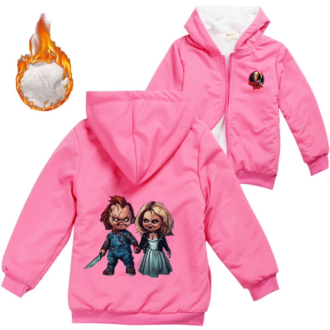 Child's Play Chucky Warm Winter Jacket For Boys Girls with Zipper Children Coat Thicken Hooded Sweater Kids Outerwear