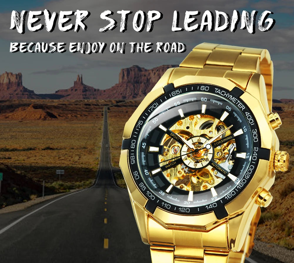 WINNER Fashion Skeleton Watch for Men Luminous Hand Classsic Mechanical Watches Stainless Steel Band Luxury Forsining Wristwatch