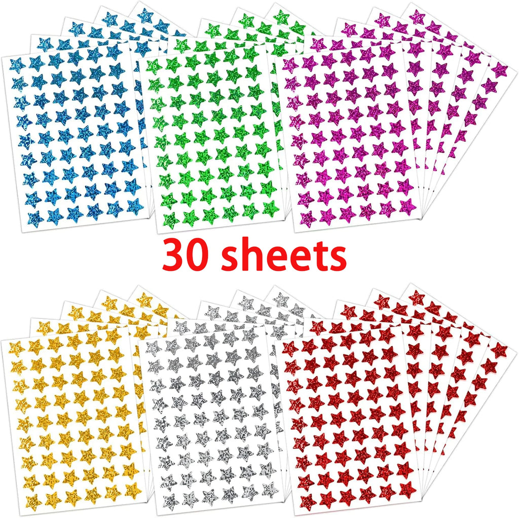 6 Colors Holographic Star Reward StickersFoil Sparkly Star Stickers For Kids Behavior Chart, School Classroom Student Teacher Su