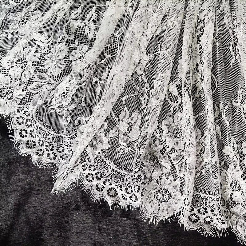 White Eyelash Lace Fabric Embroidery Floral DIY Sewing Material Cloth for Wedding Dresses, Bridal Veils,Home Tablecloth Decor