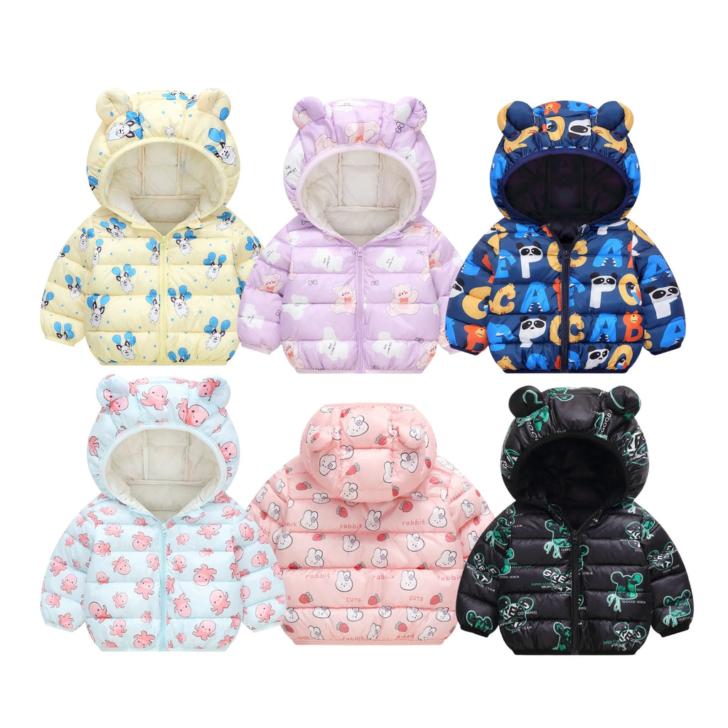 New Autumn Winter Coats Children Cartoon Cotton Down Jacket Kids Cute Casual Fashion Outerwear Boys Girls Print Clothing