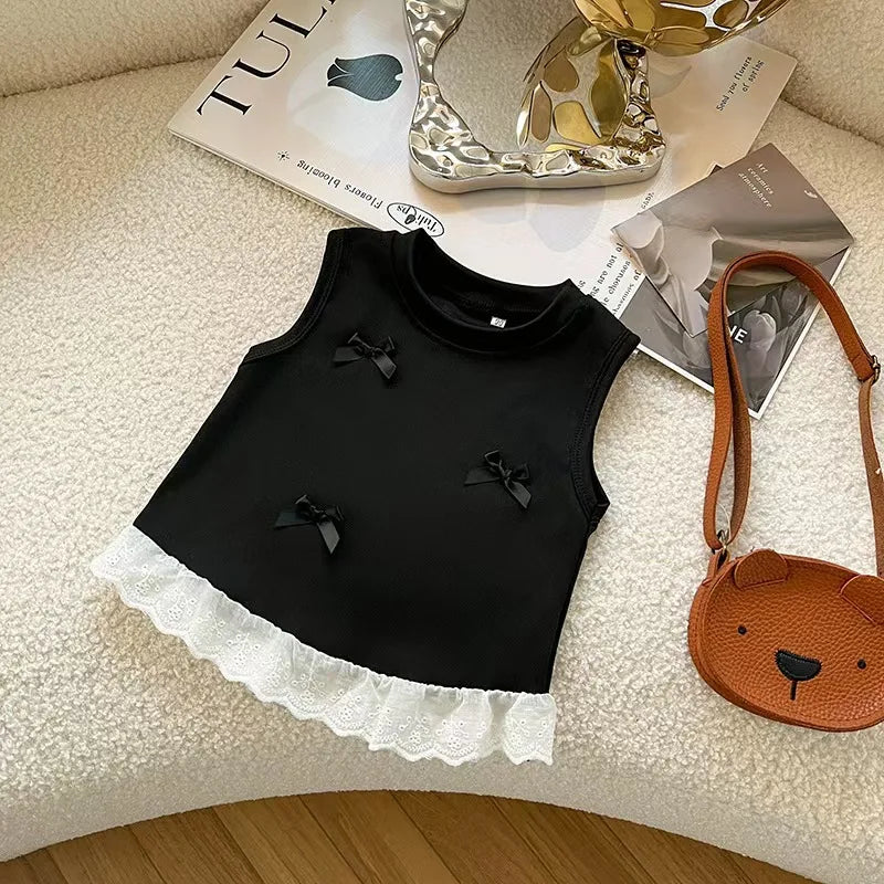 Girls Sleeveless T-shirt Fashion Comfortable Top Children Kids Clothing Bow Summer Vest Clothing