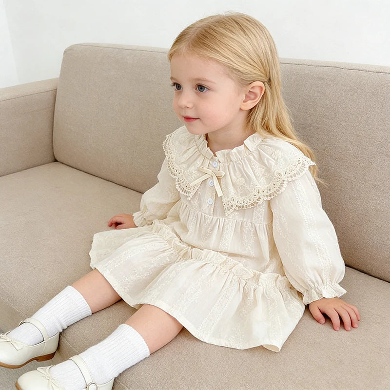 Spring Autumn New Kids Baby Dress Girls Lace Sweet Embroidery Princess Dress Kids Baby Girls Dress Cotton Children Clothes Dress