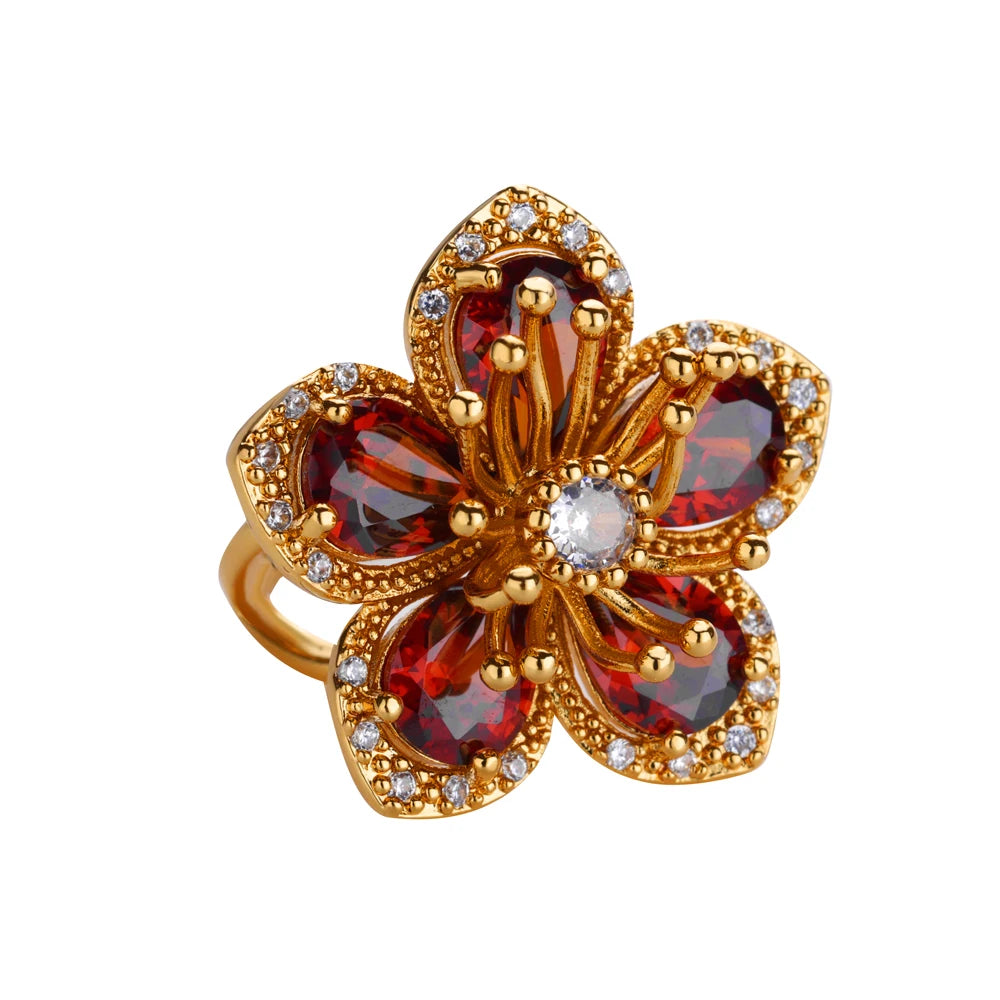 Colorful Zircon Flower Rings For Women Gold Color Stainless Steel Floral Ring Elegant Luxury Wedding Aesthetic Jewelry Gift
