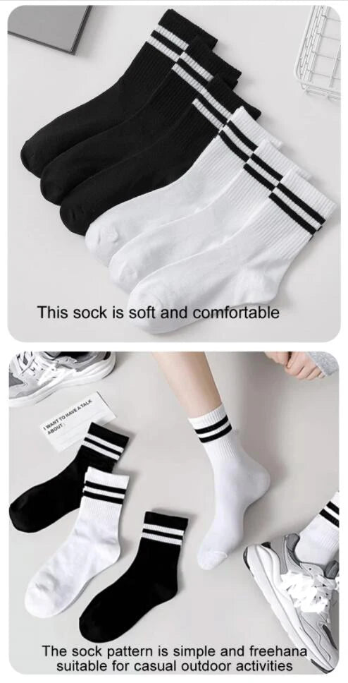 6Pairs/lot Middle Tube Mid Length Stockings Set For Men in Solid Black And White Breathable Socks
