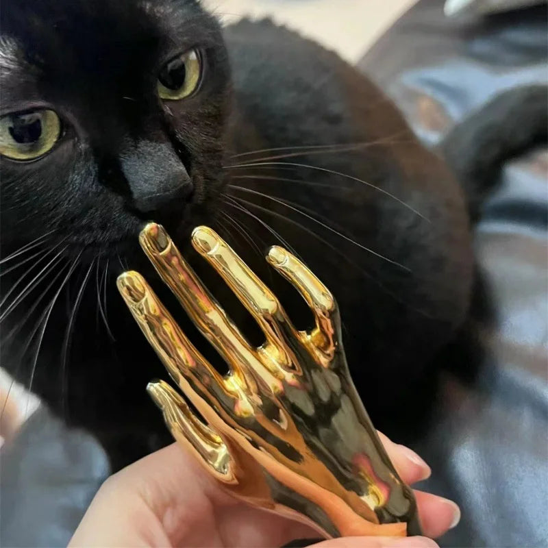 XIALUOKE Vintage Hyperbole Metal Smooth Palm Hand Shape Large Broochs For Women Men Punk Unique Creative Suit Pin Party Jewelry