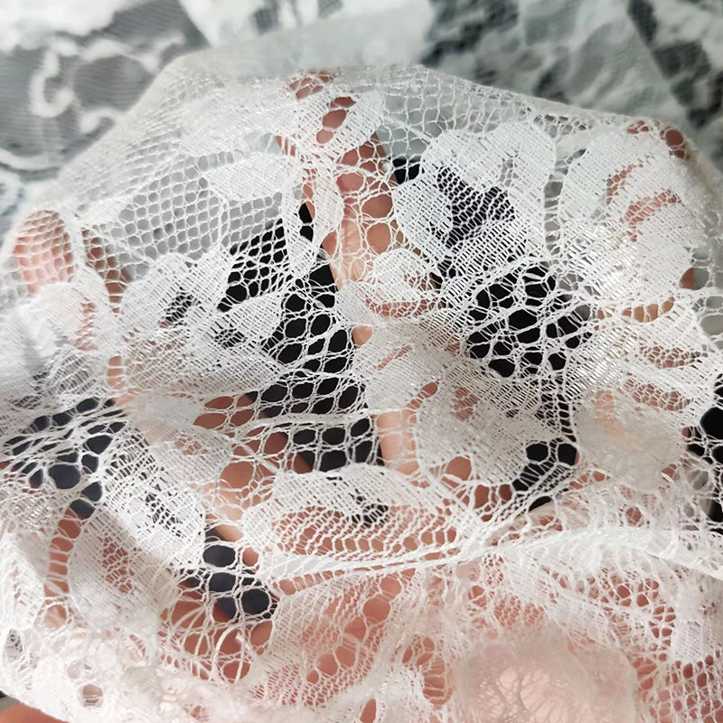 White Eyelash Lace Fabric Embroidery Floral DIY Sewing Material Cloth for Wedding Dresses, Bridal Veils,Home Tablecloth Decor