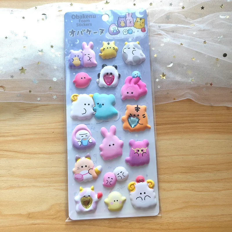 1 pc/4 pcs Cartoon Ghost Diamond 3D Puffy Sticker Scrapbooking Diy Journal Stationery Sticker Cute Decor School Supplies Gift