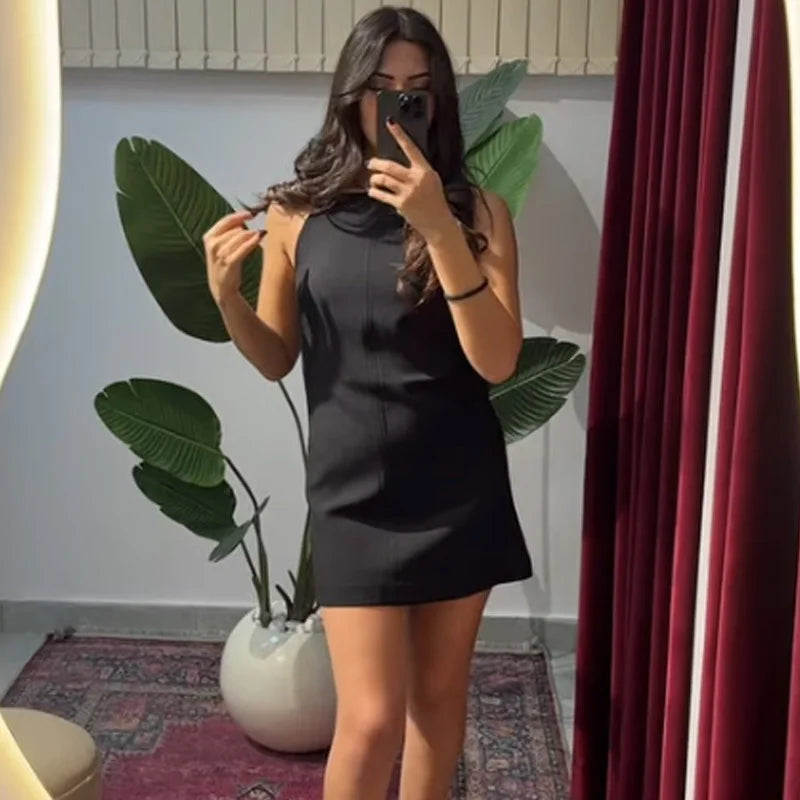 HXAO Women's Dress Summer 2025 Red Blue Black White Yellow Dress Off Shoulder Sleeveless Slip Dresses Vestidos Holiday Dress 066